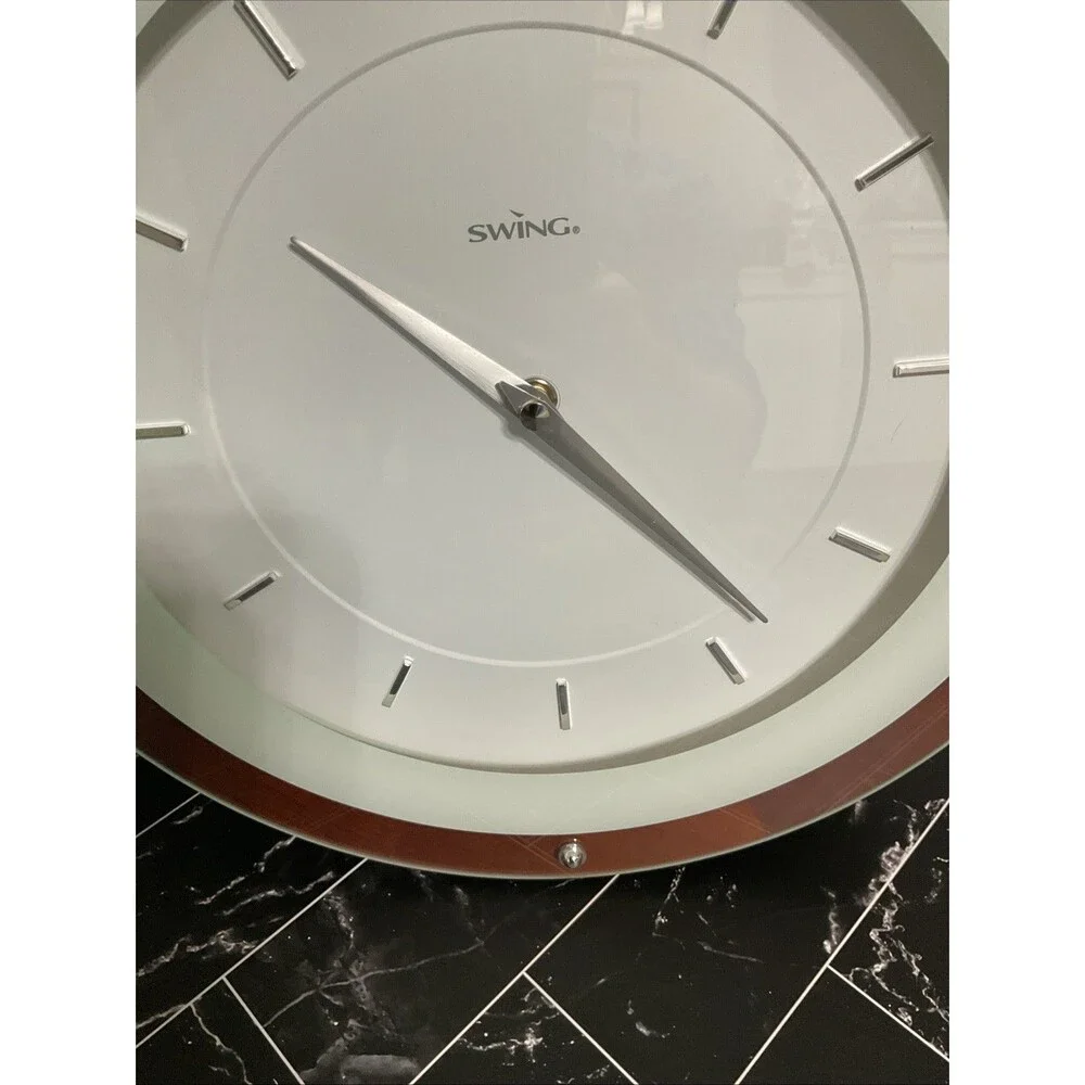 Swing Wall Clock Echo Walnut MCM Style Wood Frame.EUC